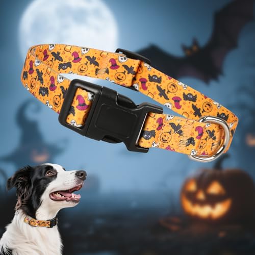 Halloween Dog Collar Adorable Ghost Pattern Halloween Collar for Medium to Large Dogs - Comfortable & Cute November 1st All Saints Dog Collars (L 15.5-26IN)
