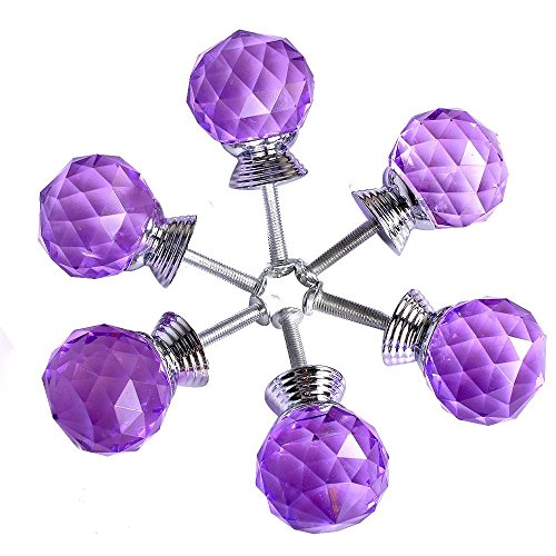 JeogYong Tiradores, 30mm Esférico Vidrio Cristalino Perilla de Cajón Pomo y Tiradores de Puerta y Armario 6piezas (Violeta) Cover
