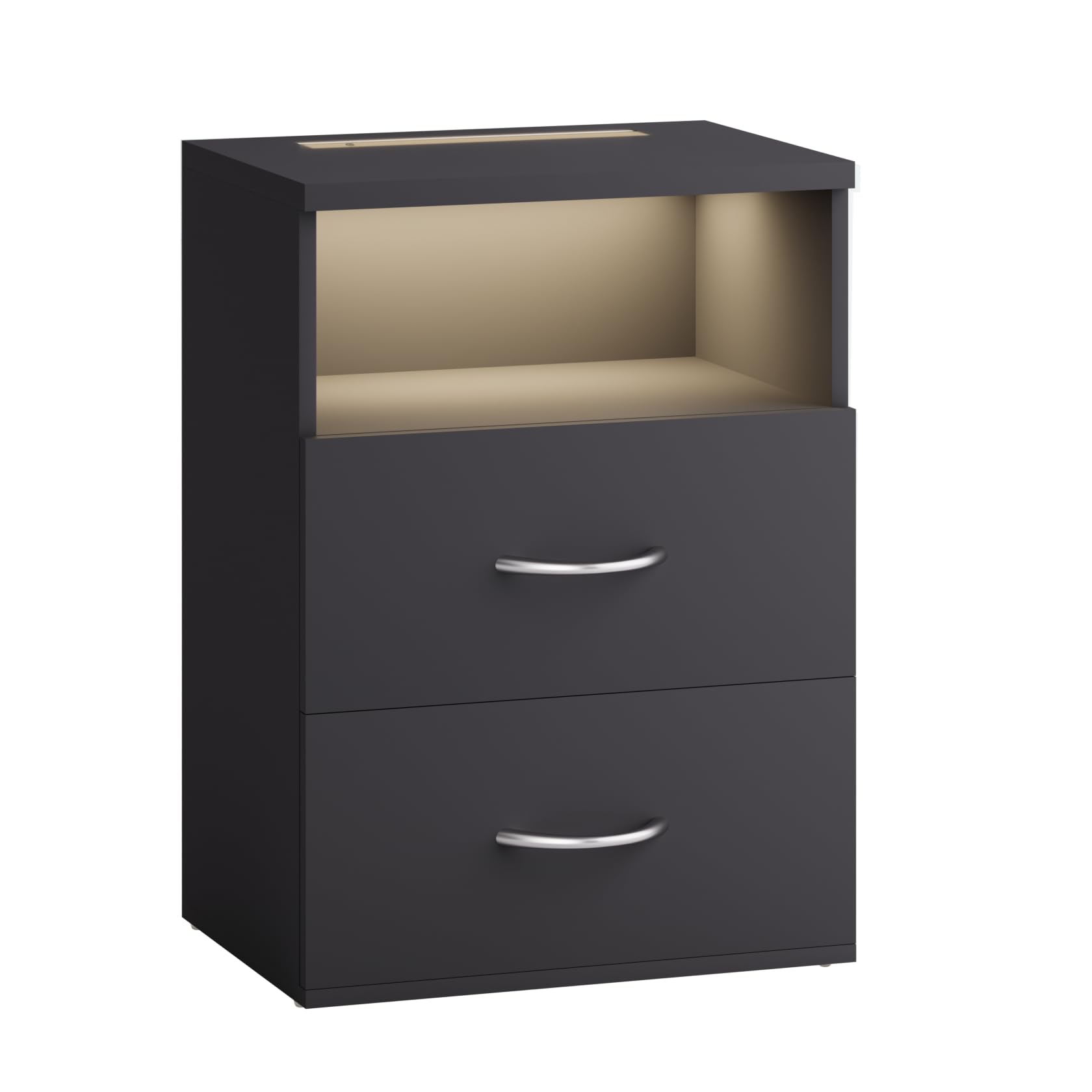 Casaria® Comodino Set da 2 Illuminazione LED Touch 40x28x55cm in Legno 2 Cassetti Camera da Letto Tavolino Comodini