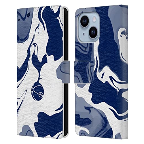 Coque iPhone 14 Plus Tottenham Hotspur FC en cuir style marbre bleu et blanc