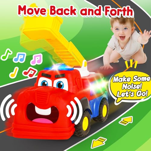 Image of Interactive Talking Fire Truck Toy for Toddlers 1-3, Musical Toy with Realistic Sirens & Sounds & Lights, Recording Repeating Learning Toy, Car Toddler Toys for 2 Year Old Boy Girl Birthday Gifts