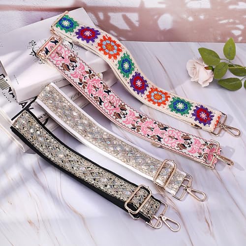 Image of Flower Purse Strap Replacement Embroidery Crossbody Shoulder Strap for Handbag Canvas Purse Extender Accessories