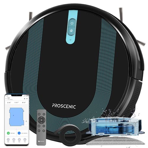 Proscenic 850T Robot Aspirapolvere Lavapavimenti, 3000Pa Aspirazione Potente Controllo Siri & IFTTT & APP & Alexa, Serbatoio Acqua Elettrico 2-In-1 per Pulizia Domestica/Capelli/Polvere/Lavapavimenti