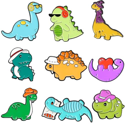 9 Pcs Cute Dinosaur Enamel Pins, Dino Anime Pins for Backpacks Animal Brooches for Backpacks Lapel Pins Clothes Hats Bags Backpack Badges Accessory Diy Gifts for Women Men