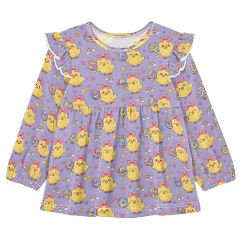 Duck Holding Lollipop Girls Shirts Cotton Long Sleeve Ruffle Toddler Tee Tops