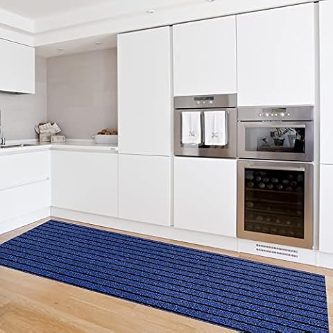 My Furry Friend 2 Piece Kitchen Mat Narrow Runner Set Rugs Non Slip Washable Absorbent Soft Microfiber Cushioned Antifouling and Oil Drainage (44x75cm & 44x200cm, Blue) Cover