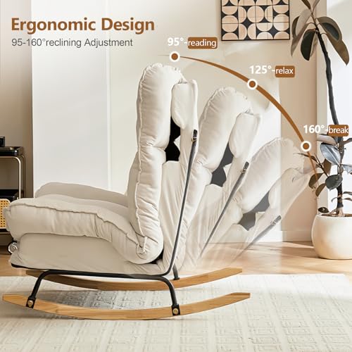 Image of JPBSTO Rocking Chair with Adjustable High Backrest, Extra-Wide Upholstered Glider Rocker, Comfy Accent Chair for Living Room Bedroom