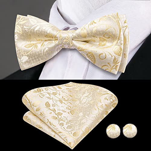Image of Dubulle Mens Cummerbund and Bow Tie Set Paisley Floral Pretied Bowties for Men Pocket Square Cufflinks Wedding Business