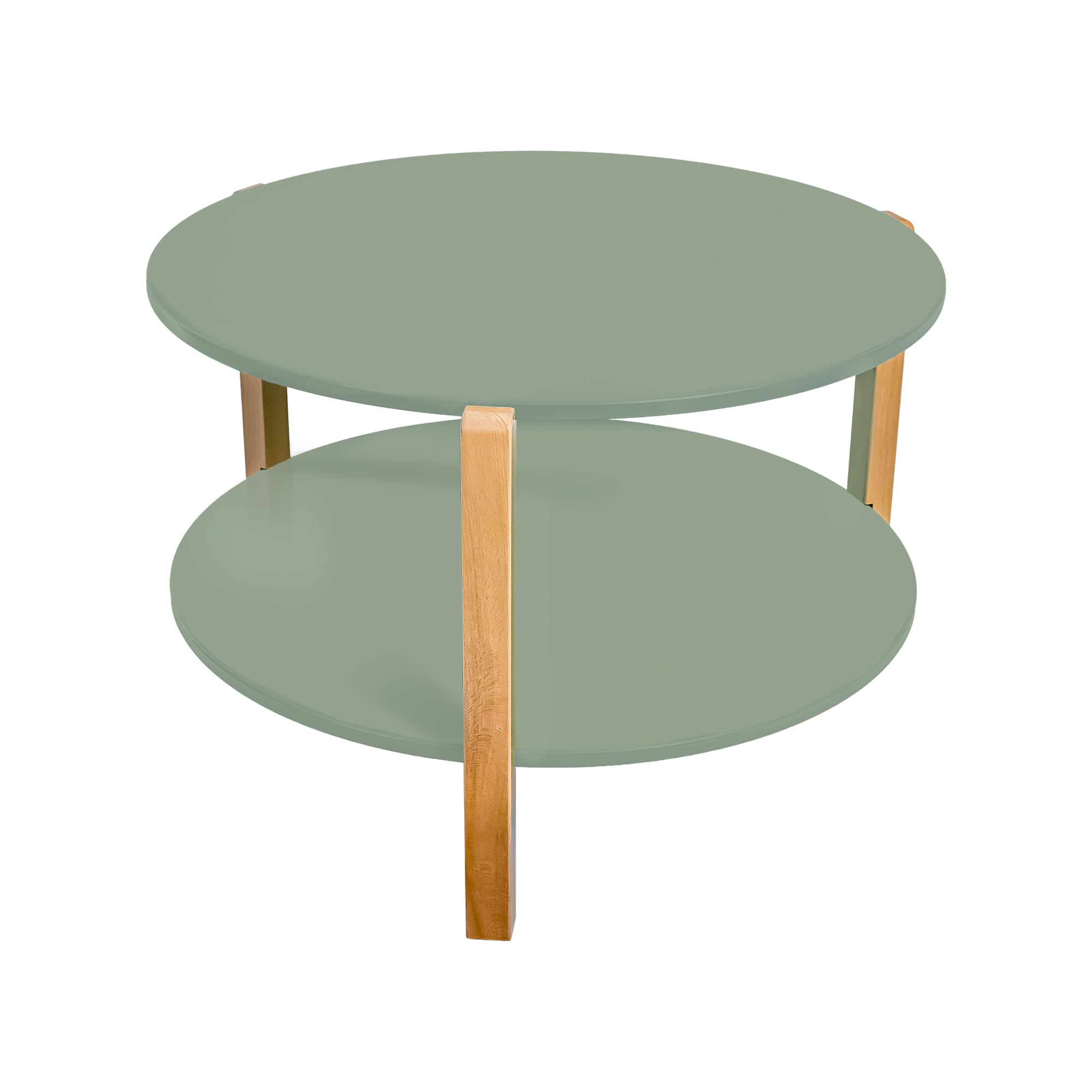 Tavolino Salotto Moderno Rotondo Ø 75 cm, Tavolino da Caffè con Ripiano, Gambe in Legno di Faggio, Tavolo Design Scandinavo per Soggiorno e Ufficio, Coffee Table Verde Oliva