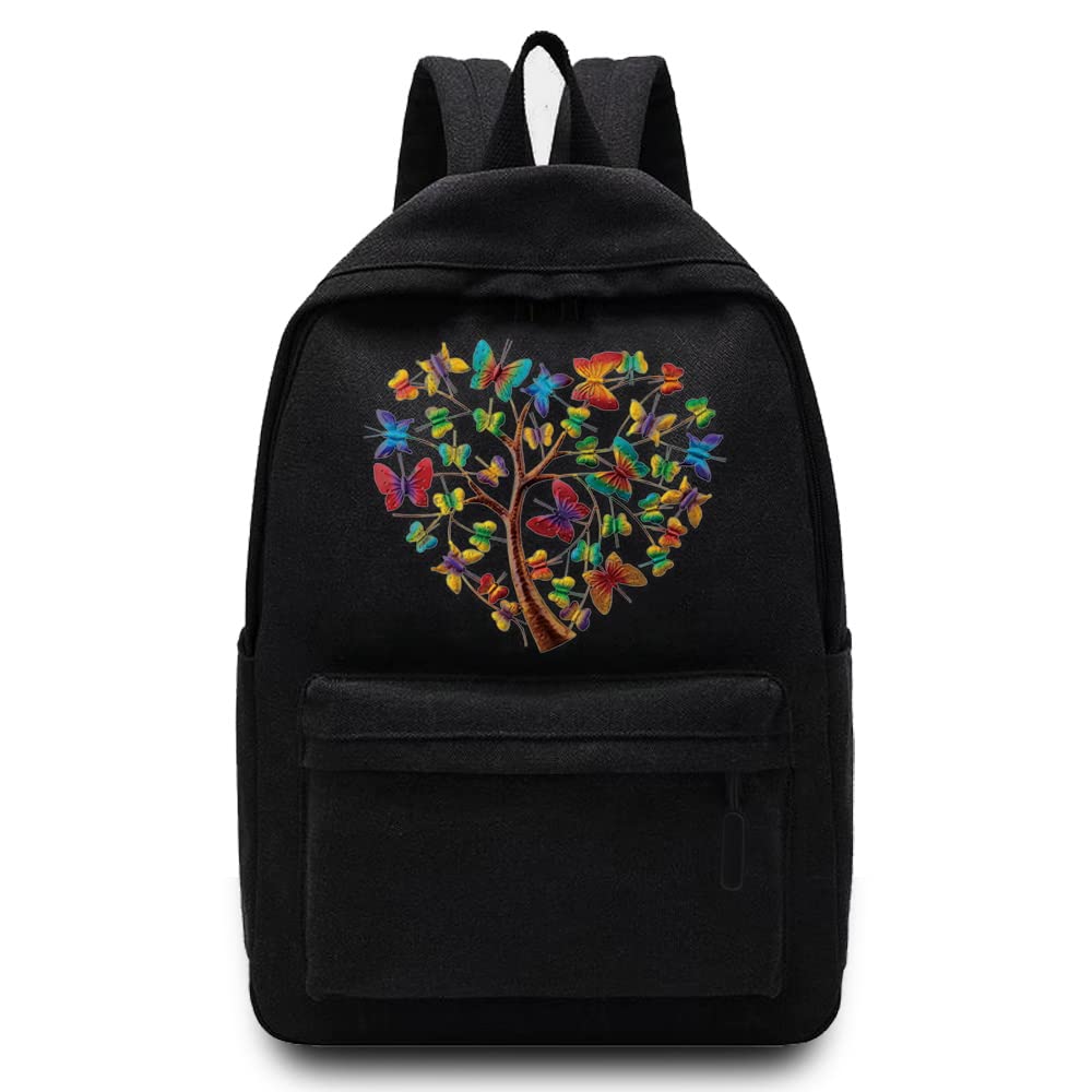Basics Backpack/Daypack with Padded Shoulder Straps, Side Pockets Hiking Daypack Walking Rucksack Foldable Camping for Water Bottle and Laptop Sleeve, (Butterfly Heart)