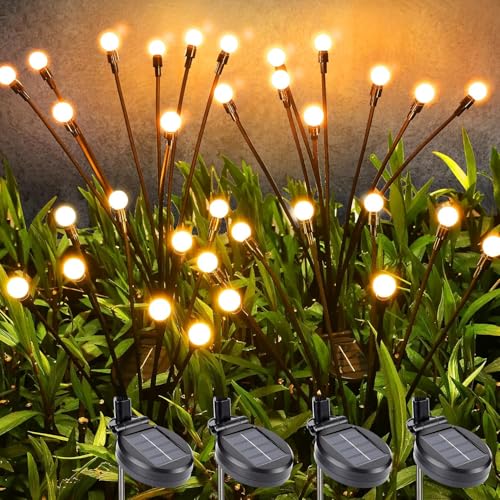 Firefly Solarlampen für Außen Garten, 4 Stücke wasserdicht Solar Glühwürmchen mit 8 LED, für Garten Rasen Hinterhof Terrasse Party Hochzeitsdeko, warmweiß