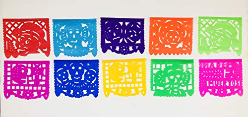 Colorful Dia de Muertos decoration Small Size 2 Pack Tissue Paper Mexican Papel Picado banner. - //coolthings.us