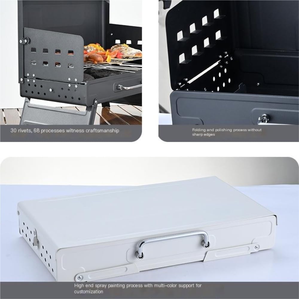 Parrilla portátil de carbón para barbacoa, estilo maleta plegable para acampar al aire libre y uso doméstico, compacta y ligera para un fácil transporte, perfecta para picnics y portón trasero
