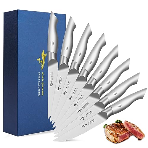 MAD SHARK Premium Steak Knife Set of 8, Razor Sharp Blade from German Molybdenum-vanadium Steel...