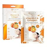 Clear Beauty (Formerly Clair Vitamin C and Collagen Sheet Face Mask - Diminishes Fine Lines & Wrinkles, Lifts & Hydrates Skin, Brightening Sheet Mask - Cruelty Free Korean Skincare For All Skin Types