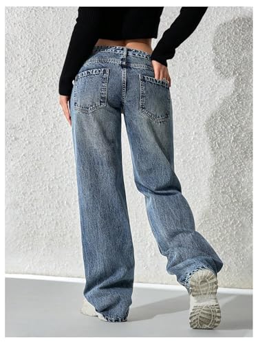 SweatyRocks Women's Low Waist Straight Leg Jeans Y2k Vintage Denim Pants with Pockets3