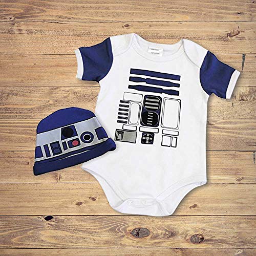 Knitwits RTOO-DTOO Space Wars Inspired Baby Onesie and Hat Bundle Outfit Onesie Costume Bundle for Baby Bundle - Blue (3-6 Months)