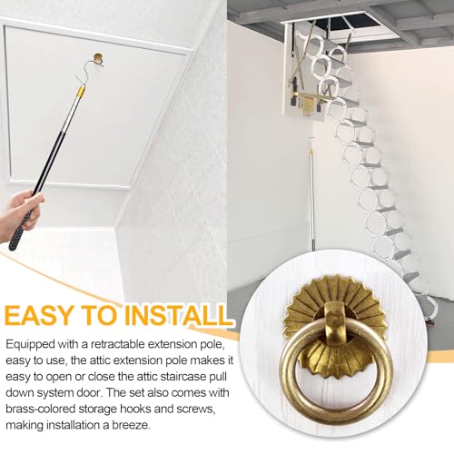 Image of Attic Pull-Down Hook with 60-Inch Telescoping Rod and Copper Door Ring