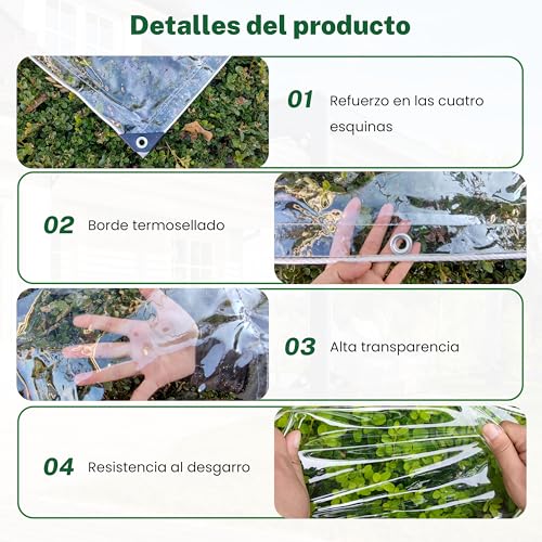 Lona impermeable de vinilo de PVC reforzada de 320 g transparente 5