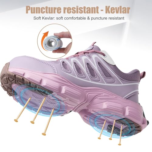 Image of Hogent Steel Toe Shoes for Women Men Wide Non Slip Work Sneakers Indestructible Shoes Lightweight Breathable Construction Sneakers Puncture Proof Ergonomic Design