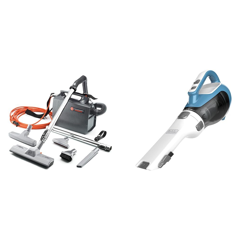 Hoover Commercial PORTAPOWER Lightweight Canister Vacuum Cleaner with Attachments & Black+Decker dustbuster AdvancedClean Cordless Handheld Vacuum