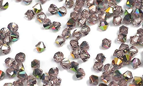 4mm Rosaline Vitrail Coated (Vintage Rose Vitrail), Czech MC Bicone Beads (Rondell, Diamond Shape Crystals), 2.5 Gross = 360 Pieces