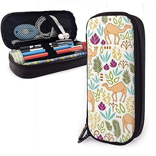 Preisvergleich Produktbild Blume Kamele Nette Pu Leder Federmäppchen 20X9X4 cm Doppelreißverschlüsse Bleistift Tasche für Schule Büro Mädchen Jungen Erwachsene