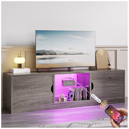 Muebles y Jardín, Wireless Simple Hogar Mueble para TV, 120 CM TV Grande, con Vidrio Templado Luz LED Centro de Entretenimiento para TV, Mesa para TV de Madera de Alta Gama, Apto para...