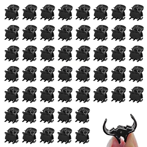 SYEYCW 50 Piezas Negro Mini Pinzas para el Cabello, Pinzas Pequeñas de Plástico, Horquillas Antideslizantes, Clips de Garra Pelo, para Accesorios de Cabello, Niñas y Mujeres