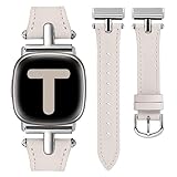 Wearlizer Leather Band Compatible with Fitbit Sense Bands/Fitbit Versa 3 Bands/Sense 2 Bands/Fitbit Versa 4 Bands for Women, Dressy T-Shape Metal Buckle Leather Strap for Versa 3 4/Sense/Sense 2 Watch