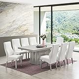 Kings Brand Furniture – Avilla 9-Piece Pedestal Wood Dining Set, Table & 8 Chairs, Champagne/White