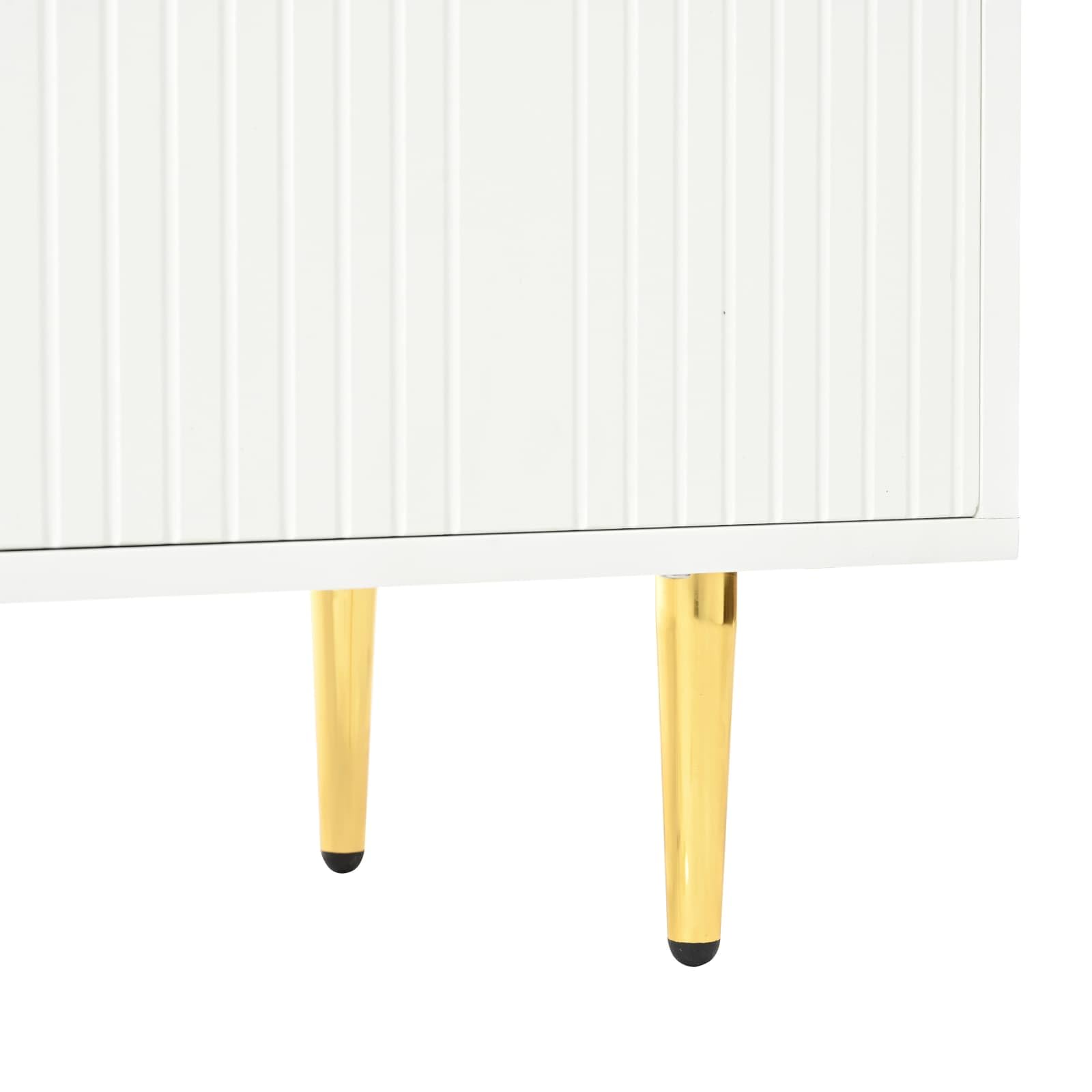 Sweiko Meuble de Rangement 160x80x40cm, Armoire de Cuisine 4 Portes avec Poignées Dorées Brossées et Pieds Brillants, Beaucoup d’Espace de Rangement pour Le Salon et la Cuisine (White)