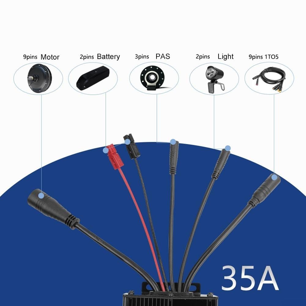 Eawfgtuw E-For - Controller brushless per bicicletta, 36 V, 48 V, 35 A, onda sinusoidale 12MOS per motore da 1000 W 1500 W, con cavo per lampada, compatibile con accessori, nero