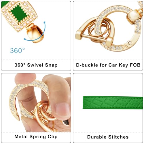 Image of OHKYOOT Leather Wristlet Keychain,Wrist Keychain Car Key Chain with 5 Key Ring and Anti-Lost D Ring