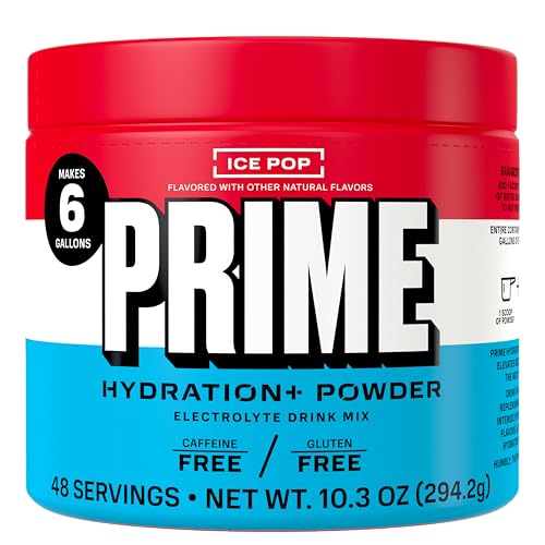 PRIME HYDRATION+ Electrolyte Powder Ice Pop Sugar Free Hydration Drink Mix with Potassium Magnesium & B Vitamins to Replenish Fluids Caffeine Free 6 Gallon Tub 48 SRV