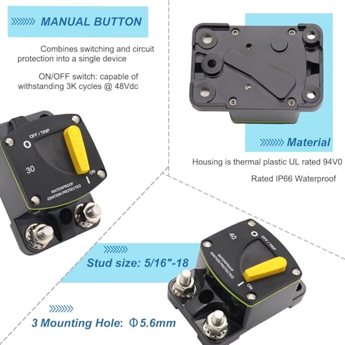 Image of 150A Amp Circuit Breaker Switchable | UL Certified | Manual Reset Overload Protection, for Automotive RV Solar Battery System 12V-48V DC, IP66 Waterproof, Surface Mount