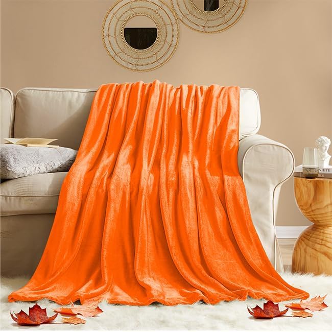 KMUSET Fall Throw Blanket Orange Fleece Throw 50 X 60 inches - Super Soft Cozy Lightweight for Sofa, Bed - Image 2
