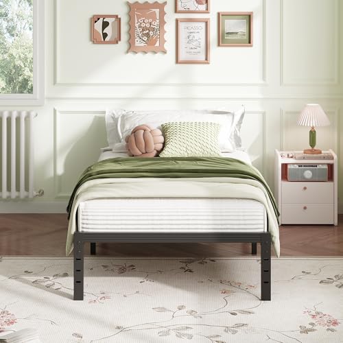 Image of ZIYOO 16 Inch Twin XL Size Metal Platform Bed Frame with Heavy-Duty Steel Slat Support, No Box Spring Needed, Under Bed Storage Space, Easy Assembly, Noise-Free, Sturdy & Durable, Black