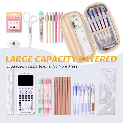 Image of EASTHILL Canvas Big Capacity Pencil Pen Case Office College School Large Storage High Capacity Bag Pouch Holder Box Organizer (Blue)
