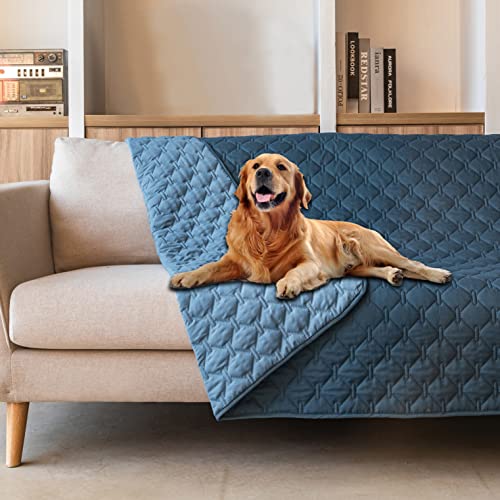 Image of gogobunny 100% Double-Sided Waterproof Dog Bed Cover Pet Blanket Sofa Couch Furniture Protector for Puppy Large Dog Cat, Reversible (82x120 Inch (Pack of 1), Dark Blue /Light Blue)