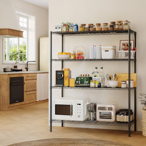 Image of GarveeTech Heavy Duty Garage Shelving Unit, 48 in L x 20 in D x 60 in H, Adjustable Wire Shelving Unit, 1200 LBS Load Capacity, 4-Tier Durable Metal Shelves for Garage, Pantry, Basement, Workshop