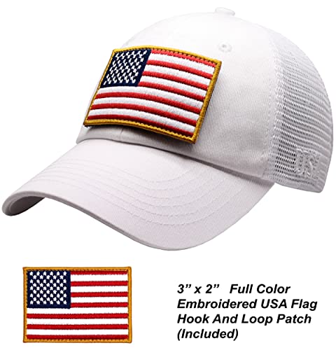 Image of Antourage American Flag Unconstructed Unisex Mesh Snapback Baseball Hat Cap for Men and Women +2 Patriotic Patches Included