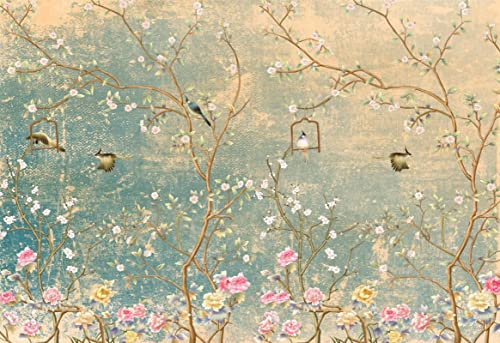 Chinoiserie Flowers And Birds Wall Mural Wallpaper, Floral Luxury Background Wall Paintings, Custom Removable Decals Diy 3D For Dining Room Office #TOP1