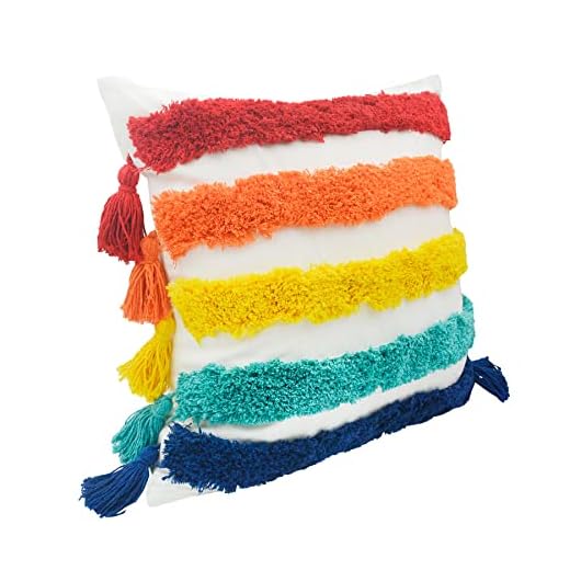 LIGICKY Rainbow Pillow Covers Cute Colorful Pillows Boho Tufted Throw Pillows with Tassel Home Decorative Cushion Case for Girls Room Decor Kids Playroom Bed Sofa Couch 18x18 Inch