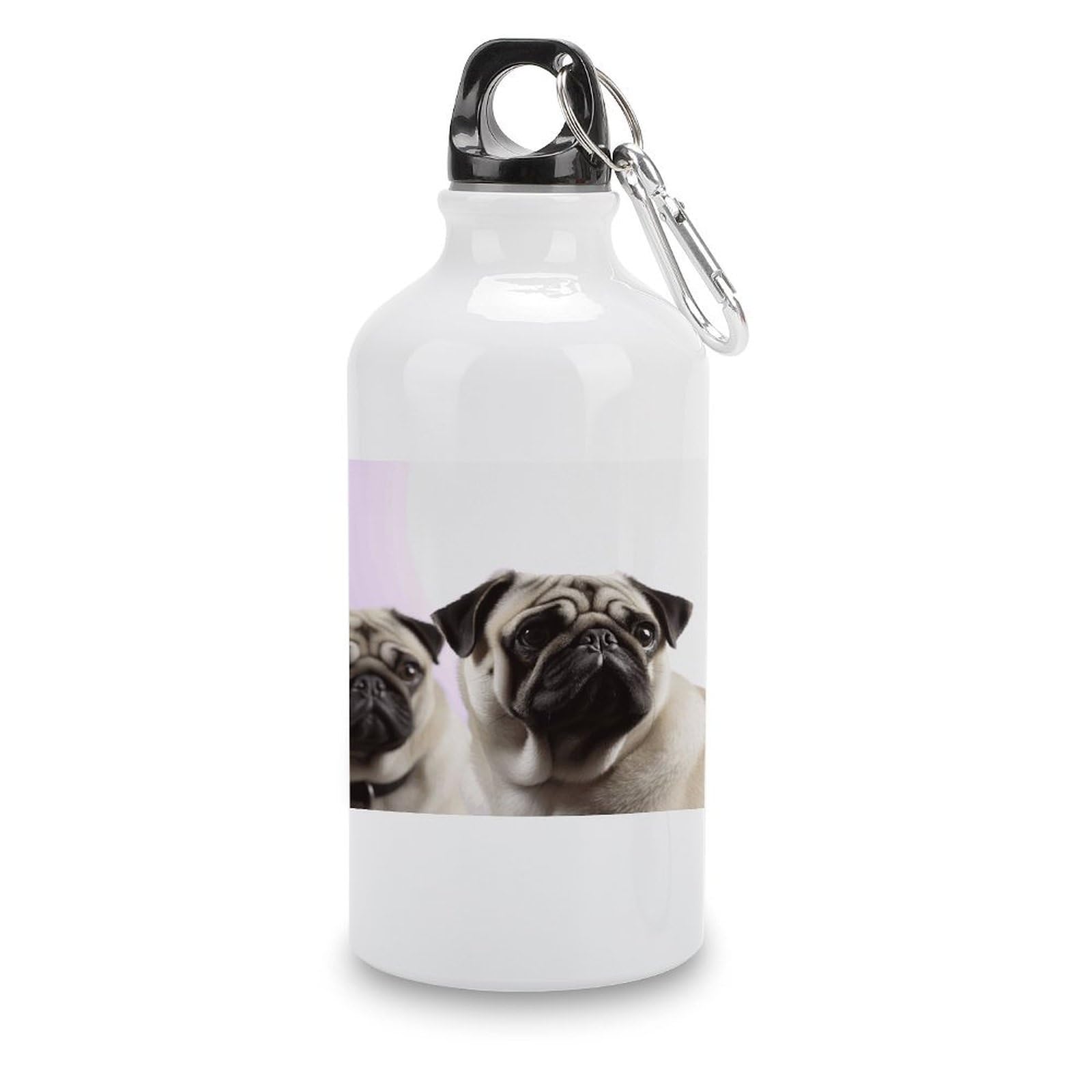 VstaDank Pug Dog Water Bottles Aluminum Sports Water Bottle with Lid&Hook Buckle Fashion Vacuum Insulated Water Bottles Hydration Flask Leak Proof Tumbler Keep Cold&Hot