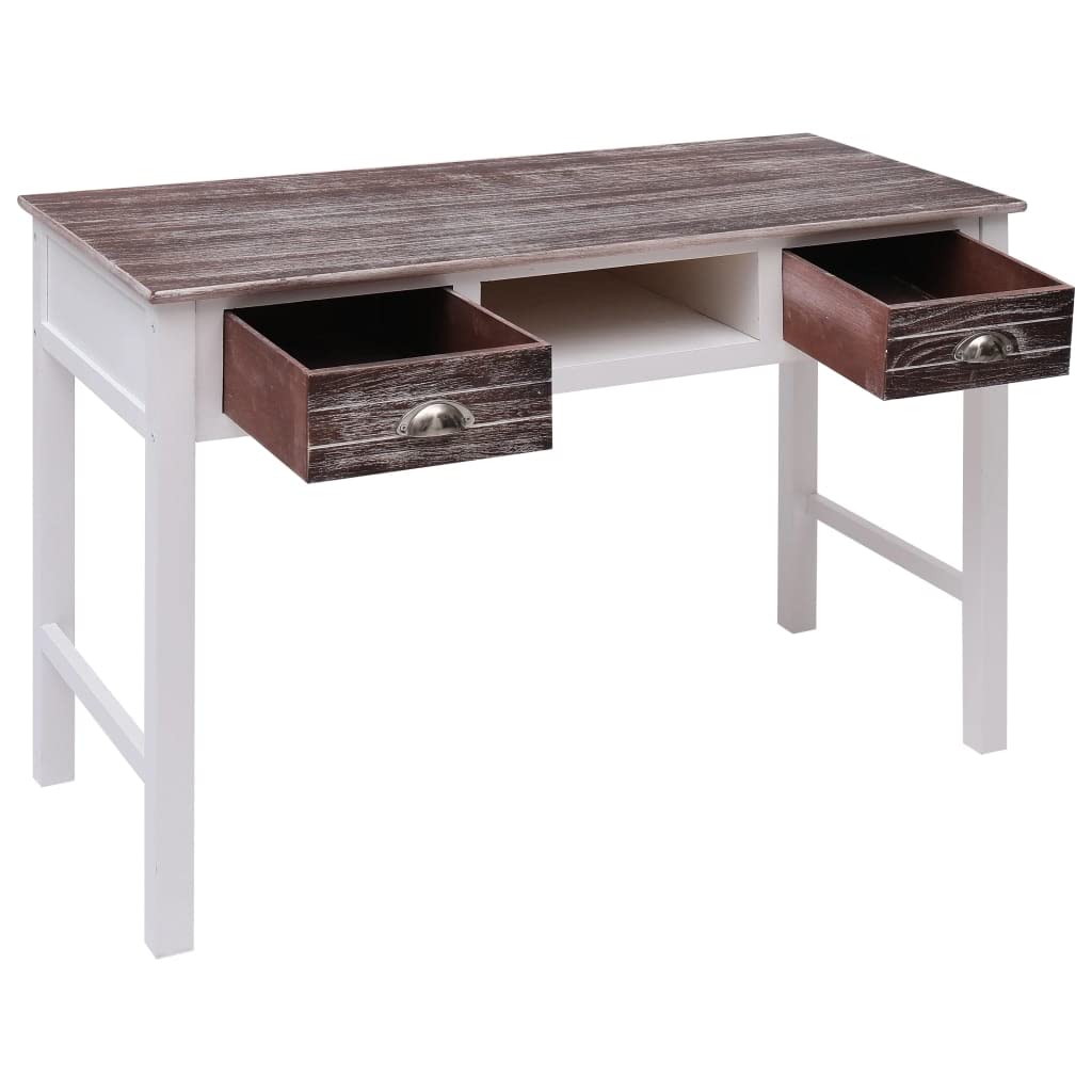 Scrivania marrone 110 x 45 x 76 cm, consolle con 2 cassetti e vano aperto, robusto tavolo per computer per casa, ufficio e camera da letto, design vintage