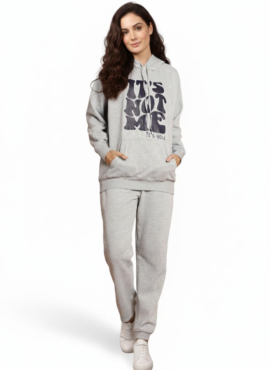Graphic Print Track Suit for Women | Co-ord Set | Warm Fleece Tracksuit Set | Full Sleeve Hoodie