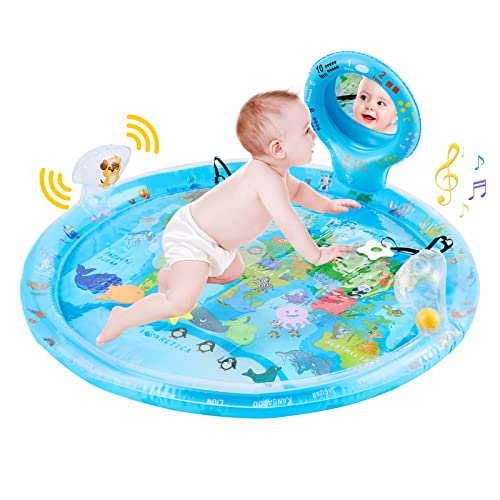 Image of flashbluer 4-in-1 Tummy Time Water Play Mat with Baby Mirror & Teethers and Rattles, Large Infant Newborn Toys, Suitable for 3 6 9 12 Month Baby Girl or Boy Development