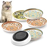 Kitwinney Cat Bowls, Non-Slip Ceramic Cat Food Bowl Set with Silicone Base, Whisker Friendly Cats Dishes, 6 Pack Cute Plates for Feeding Indoor Cats, Kitten, Small Dogs (Multi6, Deeper)