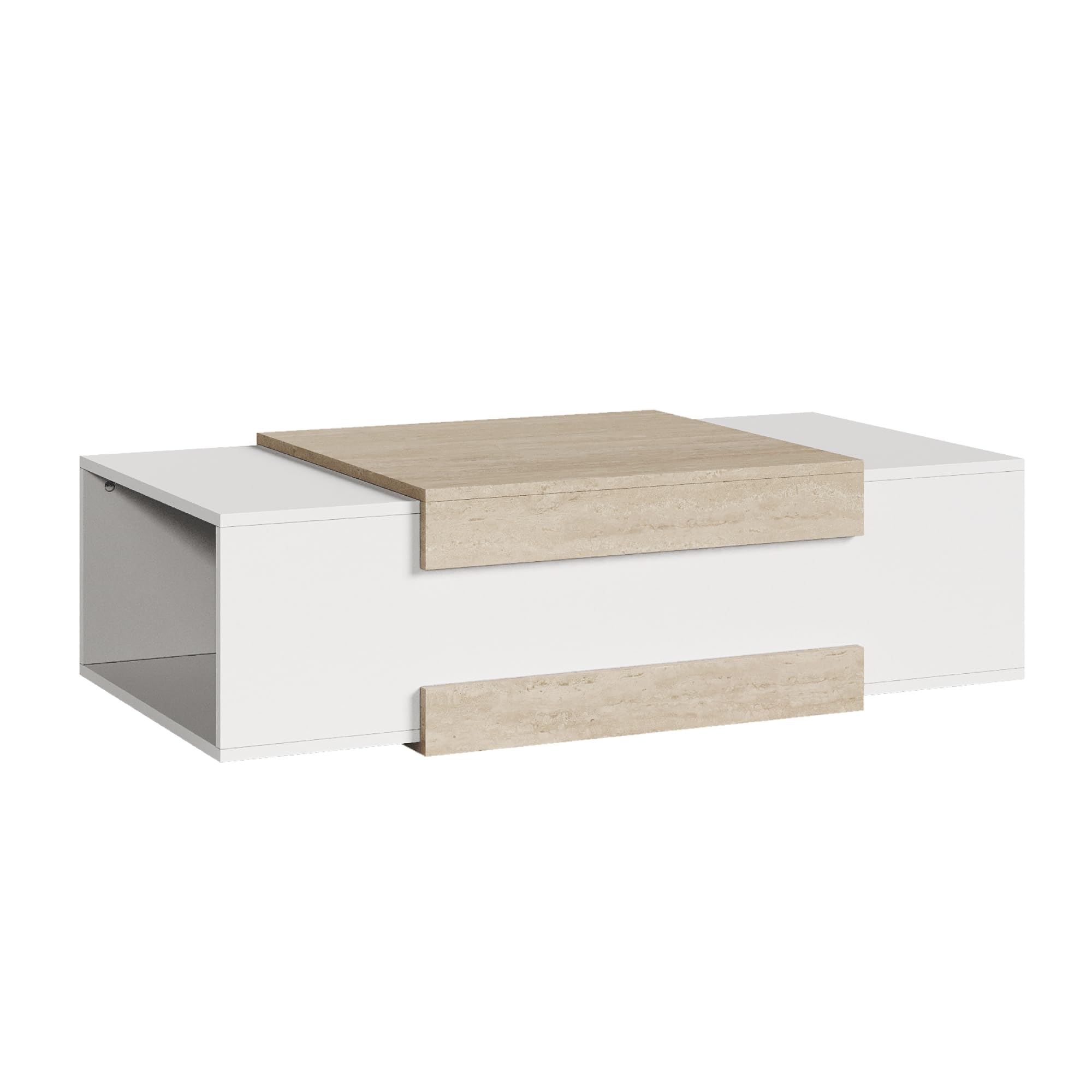 [en.casa] Couchtisch Eljak Wohnzimmertisch 110 x 57 x 31 cm Sofatisch mit 2 offenen Ablagefächern Beistelltisch rechteckig Kaffeetisch Weiß/Travertin